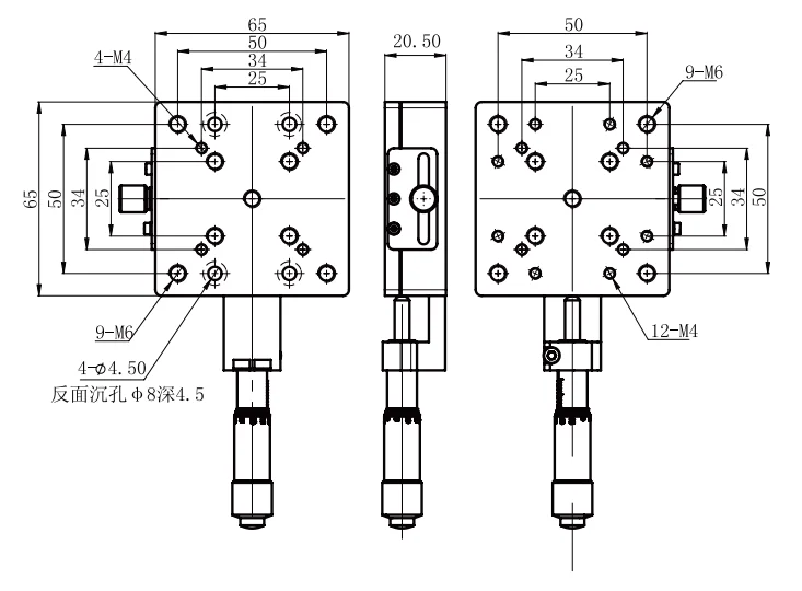 LSSP-X-25VZ-02 personalizzabile OEM manuale fasi di traduzione lineare piattaforma dimensioni 65x65mm gamma di traslazione 25mm