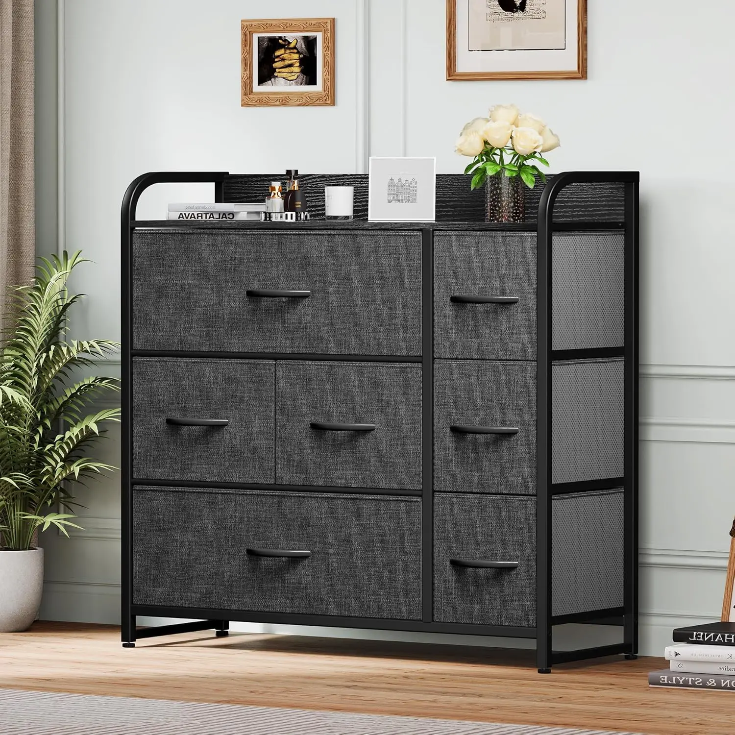 Dwvo 7 Laden Dressoir, Organizer Unit Voor Slaapkamer, Stoffen Dressoir Opbergtoren Voor Hal, Hal, Kasten, Stevig Staal Fr