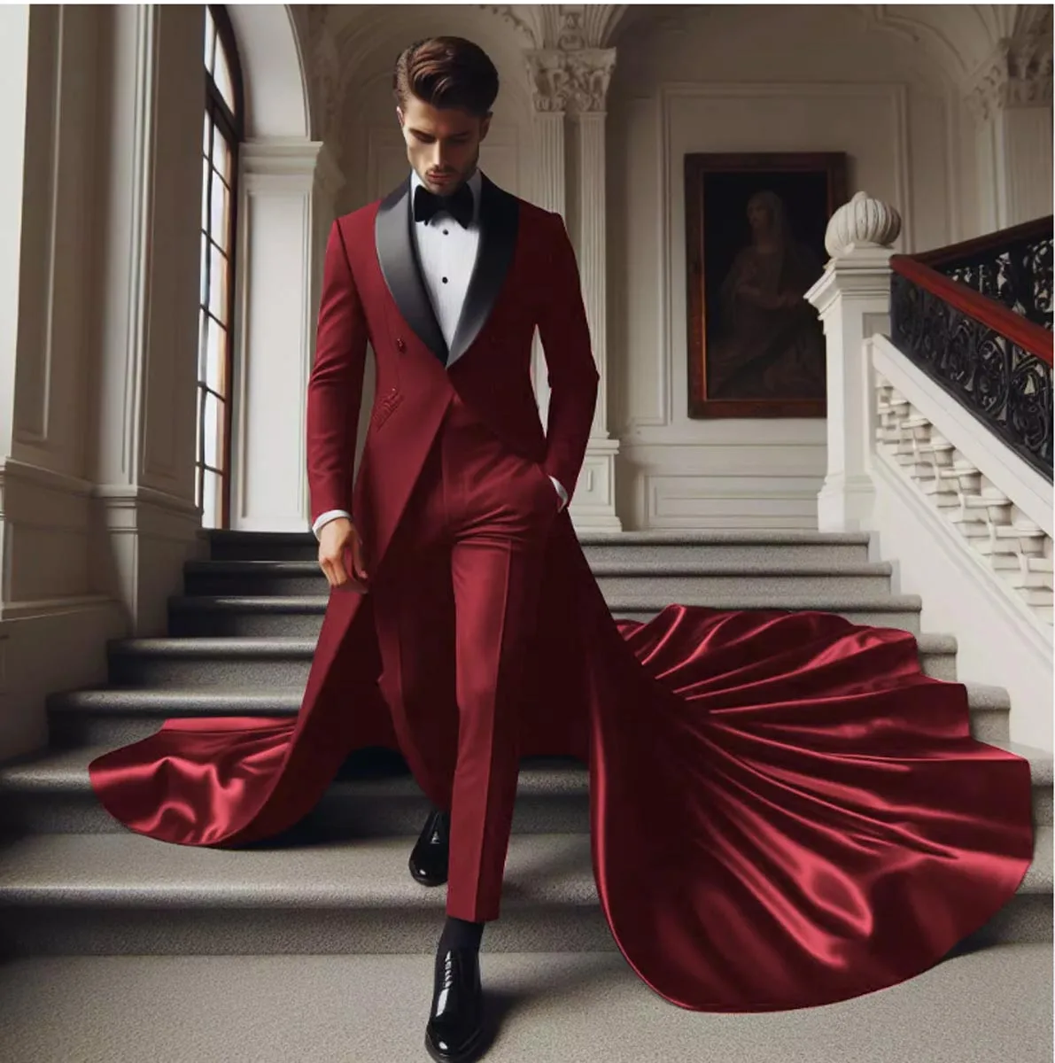 

Modern Men Wedding Suit Shawl Lapel Single Breasted Performance Cloth Formal Groom Wear 2 Pieces Robe Pant Customized