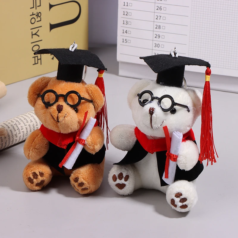 Huyisheng Dr. Bear Wear Glasses Mini Graduation Plush Doll Toy Ornament Stand Miniature Decor