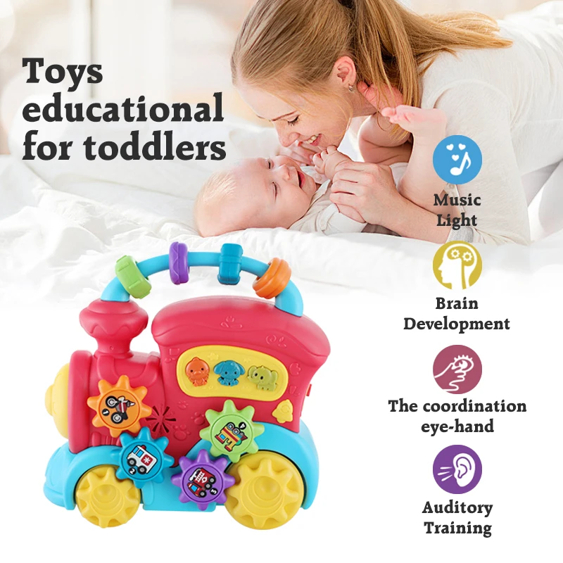 KENLUMO Kids Musical Train Toys Baby Early Educational Toddler Flash Light Various Shape Buckle for 1 Year Old Boy Girl 6-18 Mon