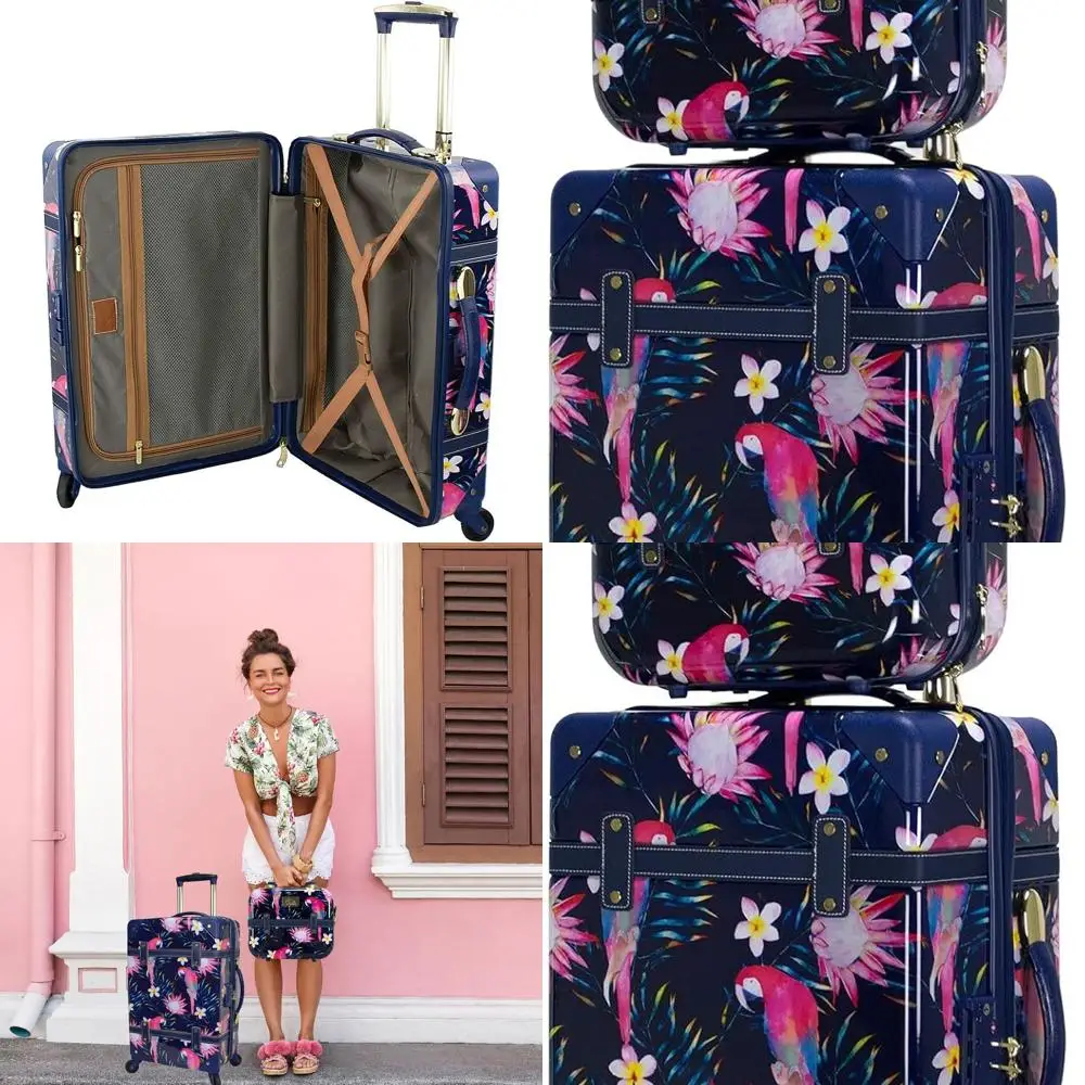 

Vintage 2-Piece Spinner Luggage Set in Parrot: Gatsby Style Hardside Carry-On Cases