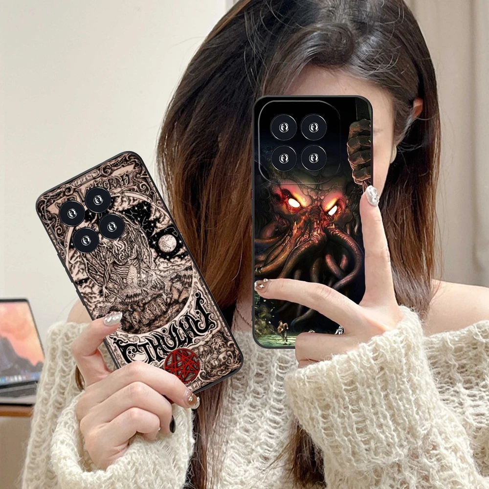 Cthulhu Painting Mobile Cell Phone Case for Xiaomi 14 13 12 11 10 9 T Ultra Lite Pro S SE X 5G Black Soft Phone Cover Shell