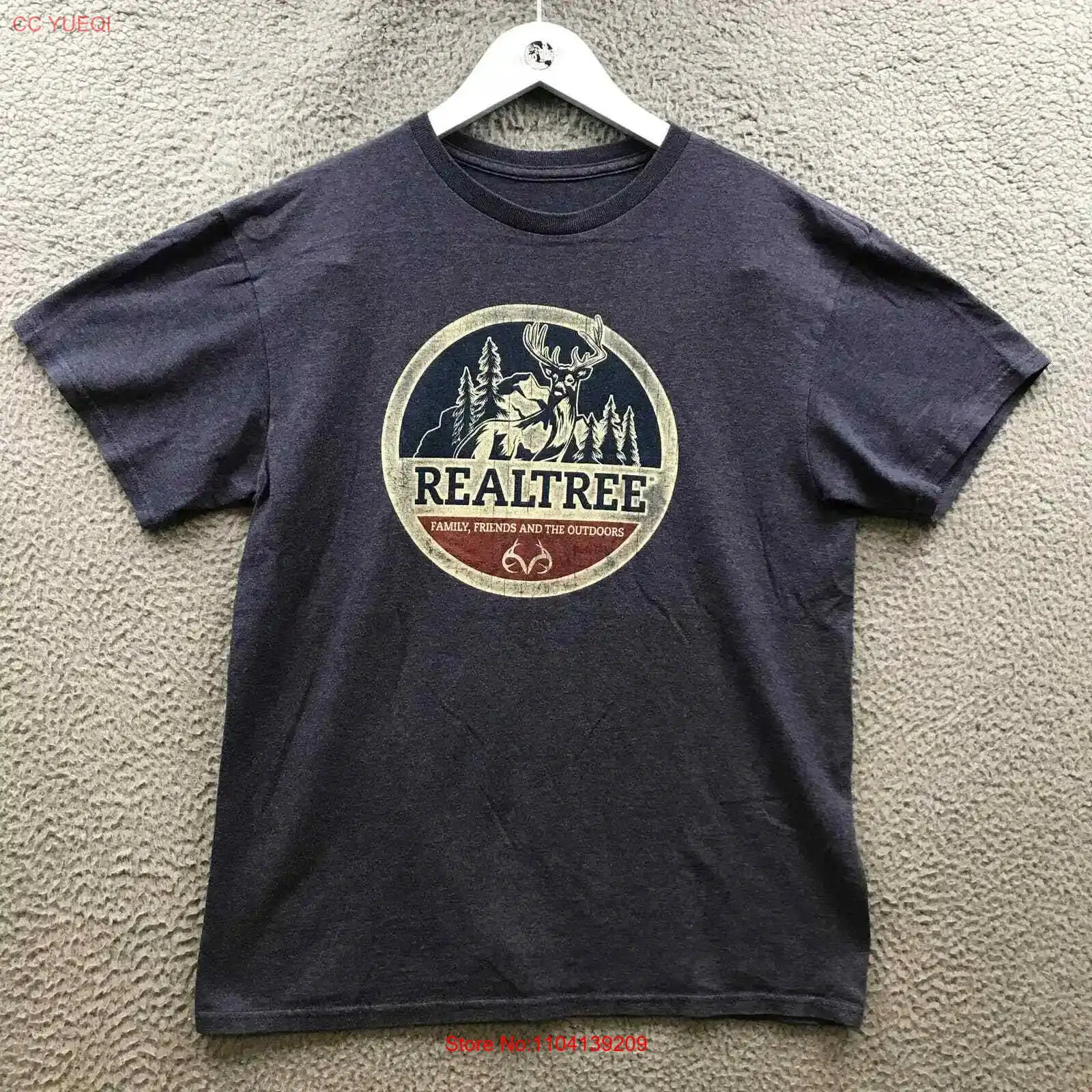 Real Tree T-Shirt Men's Medium Short Sleeve Family Friends And The Outdoors Navy long sleeves