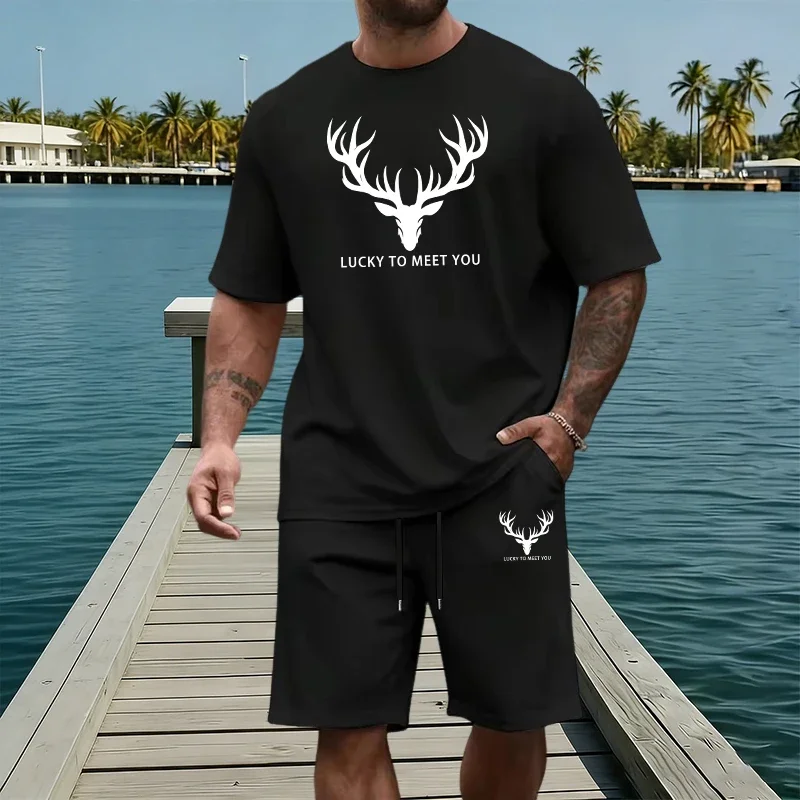 

2026 Hot Sale Men's Set Pure Cotton T-shirt and Knee-length Shorts Summer Daily Casual Fashion Short Sleeve Outfits Home Outdoor