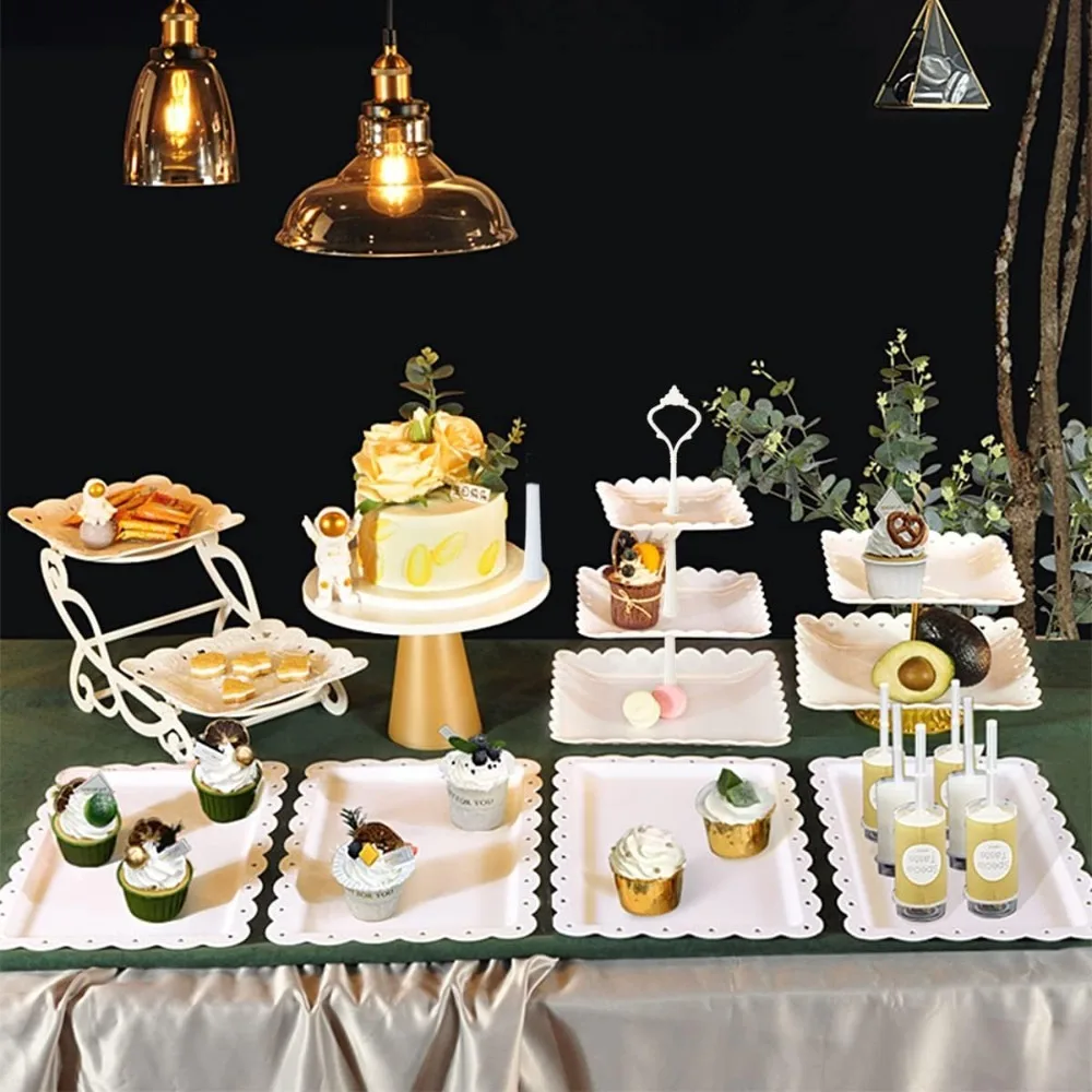 

10 Pcs Cake Stand, White Plastic Dessert Table Stand Set, 4 Pcs 3 Tired Cupcake Display Stands Cookie Tray Rack Serving Tray