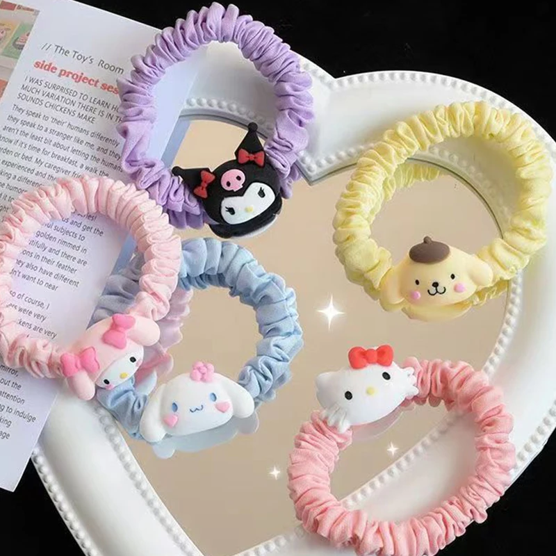 Sanrio-Cuerda de cabeza de dibujos animados para niña, bonito anillo de riñón pequeña, Cinnamoroll, Hello Kitty, Mymelody, Purin, banda de goma para el cabello Kawaii, regalo