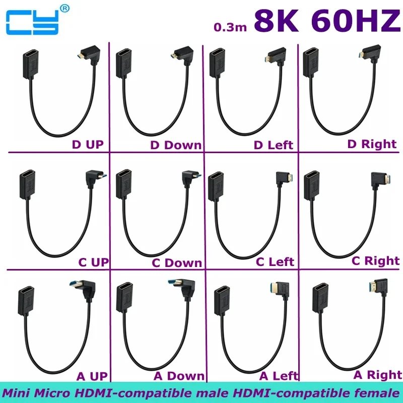 

HDMI Compatible Female to Angled Micro/Mini HDMI Compatible Male 4K/8K 60Hz Camera Tablet to TV Ultra Thin HD Cable