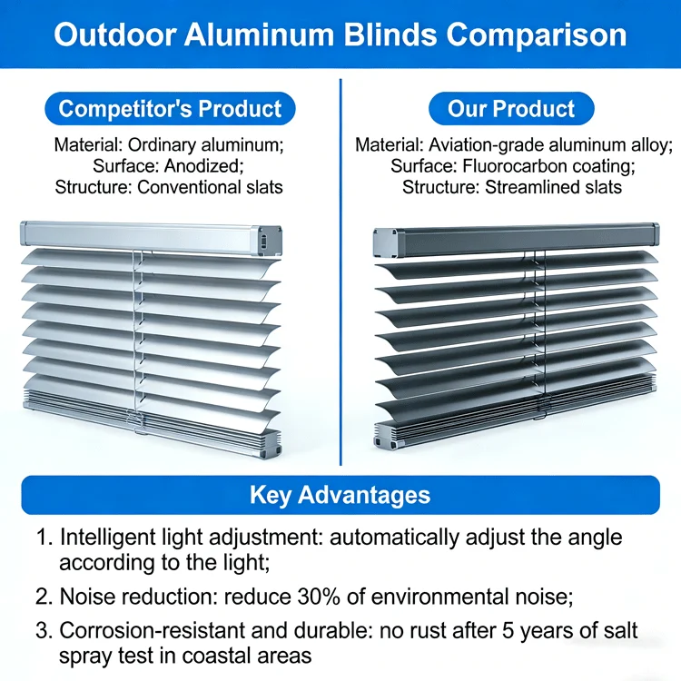 Exterior Custom Electric Plain Waterproof Aluminum French Window Louver Blinds Wind Resistant Blackout UV Protection Decorative