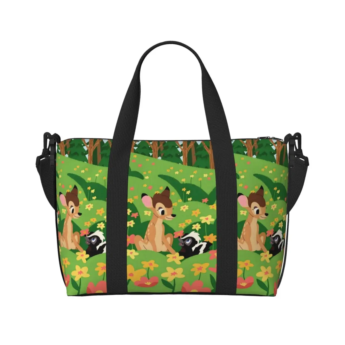 

Большая большая сумка Bambi на заказ, женская сумка-тоут с изображением оленя и героями мультфильмов для покупок, пляжная дорожная сумка для спортзала