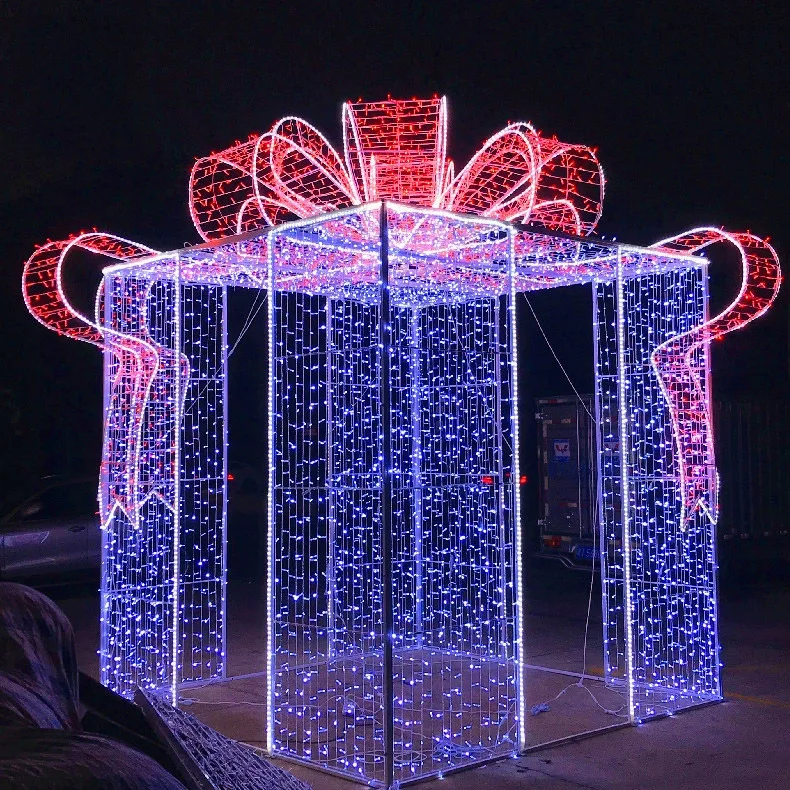 so-Commercial Christmas Decoration Giant Gift Box Lighting Outside Decor/outdoor Sculpture Lighting/motif Lights！