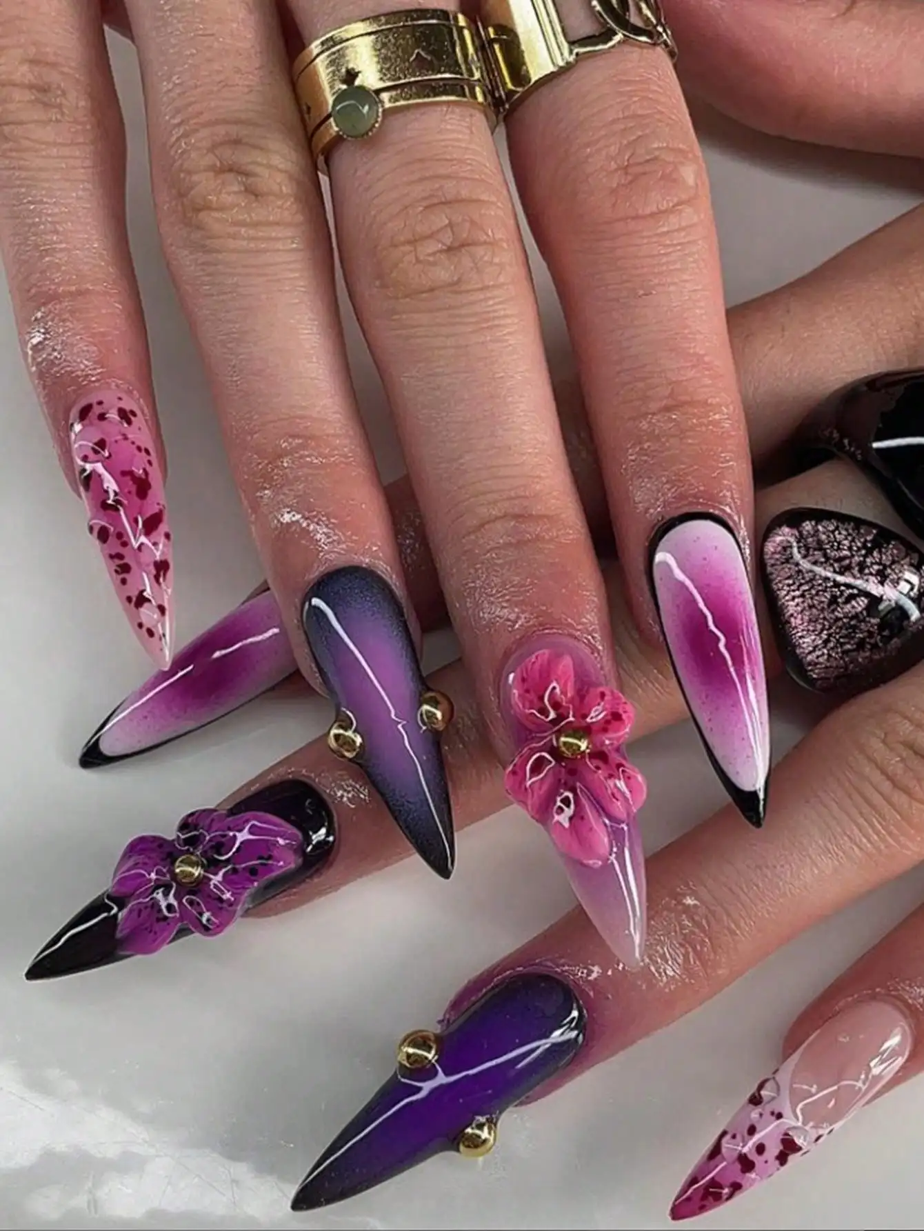 

Luxury Handmade 3D Manicure, French Manicure, Ice Cream Pink Manicure, 3D Floral Manicure, Long Slim High Heel Pressed Manicure False Nails For Women & Girls