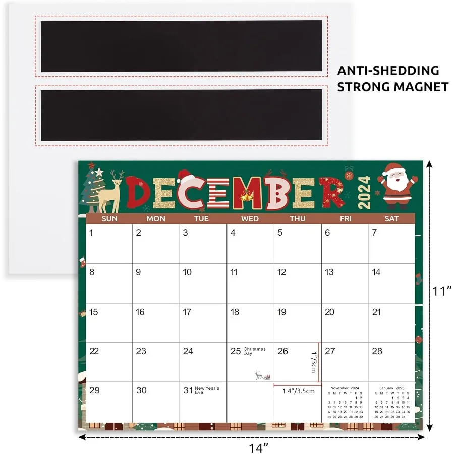 Magnetic Calendar for Refrigerator 14"x 11" Fridge Calendar Jan. 2025. Dec.2026 Magnet Fridge Calendar 20252026 Perfect for Pla