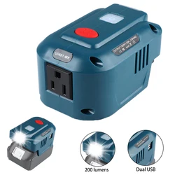 Fonte de energia para Makita, 18V Li-ion Battery Inverter Generator, UE e EUA Plug, adaptador USB com luz LED, BL1830, BL1860