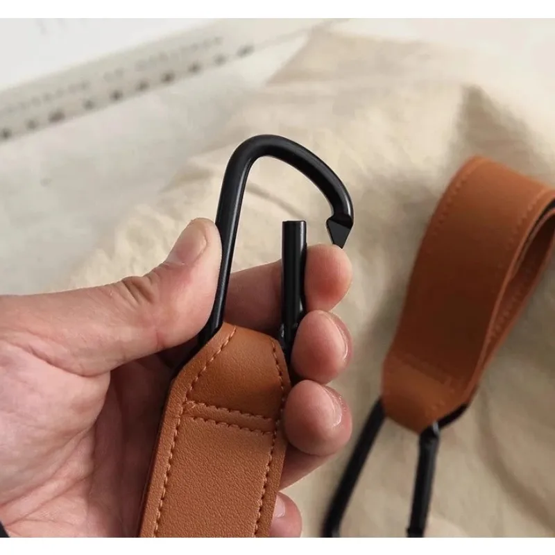 1pc Adjustable Leather Stroller Hook Baby Stroller Hanger with Carabiner for Car Seat Organization Accessories