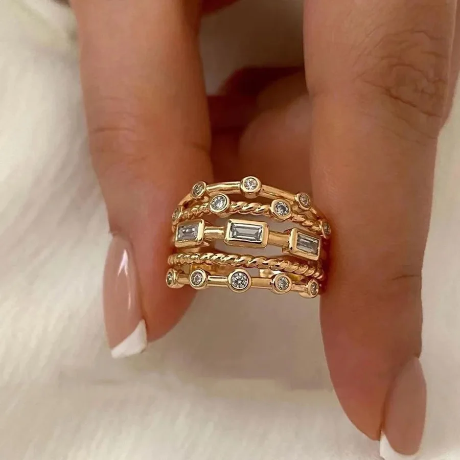 2024 Nieuwe Rvs 18K Vergulde Vlinder Ringen Voor Vrouwen Persoonlijkheid Multi-layer Gevlochten Metalen Textuur Ringen sieraden