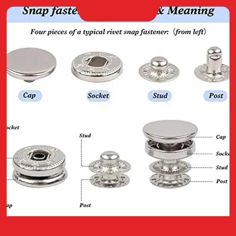 Leather Snap Fasteners Kit, 120 Set Metal Snap Buttons Press Studs With 6 Setting Tools, For Clothes Bracelets