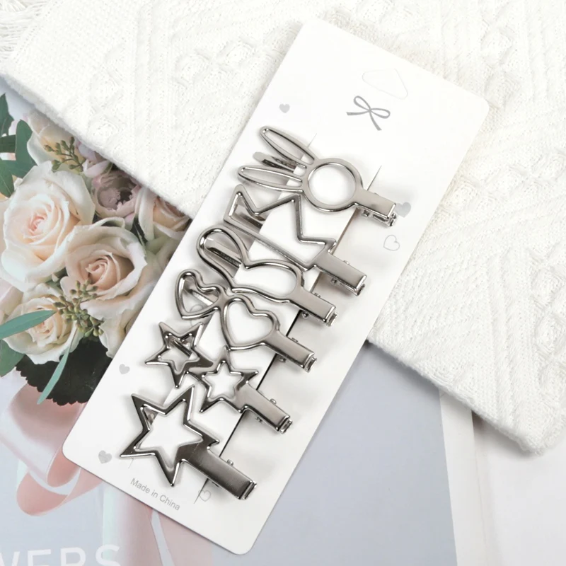 Silberfarbene Metall-Haarspangen für Frauen Y2K Entenschnabel-Haarnadeln Persönliche Kopfbedeckung Haarklammern Styling-Accessoires für Mädchen