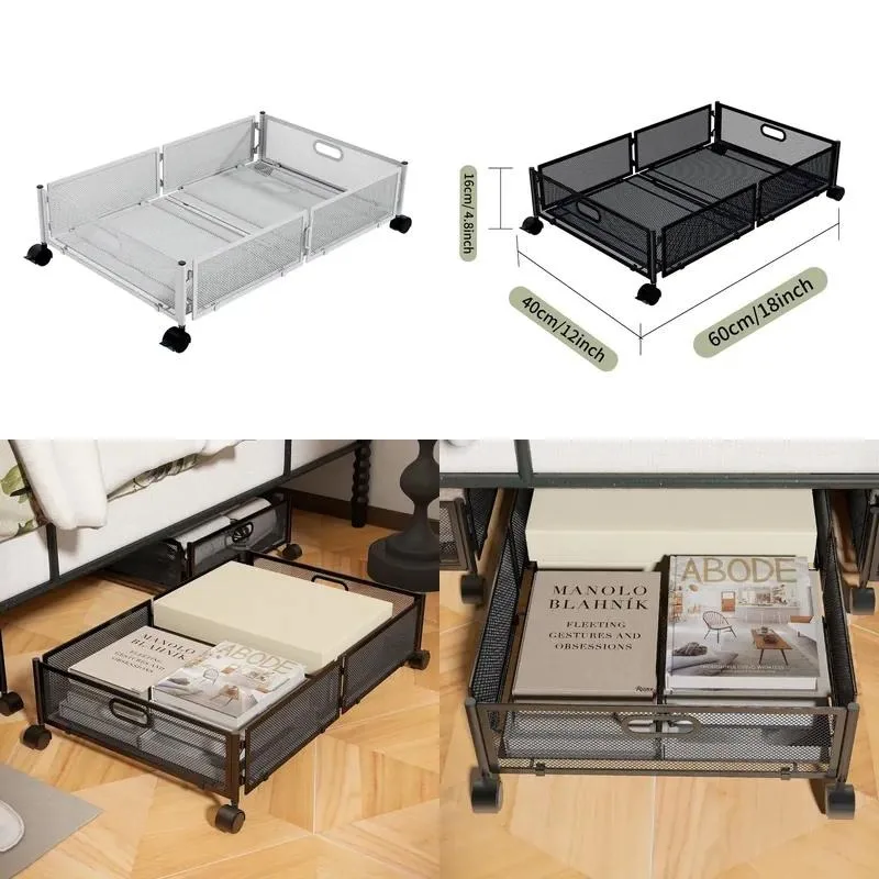 Custom Folding Metal Large Under Bed Storage Organizer with Wheels for Clothes Toys Shoes Rolling Bin Container Space Saving