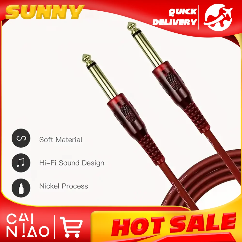 Cable TRS de 6.35mm 1/4in, 10 pies/3m, Cable de Audio para Guitarra Eléctrica, Bajo, Altavoz, Instrumento, Amplificador, Cable 1/4 Recto a Recto, Rojo