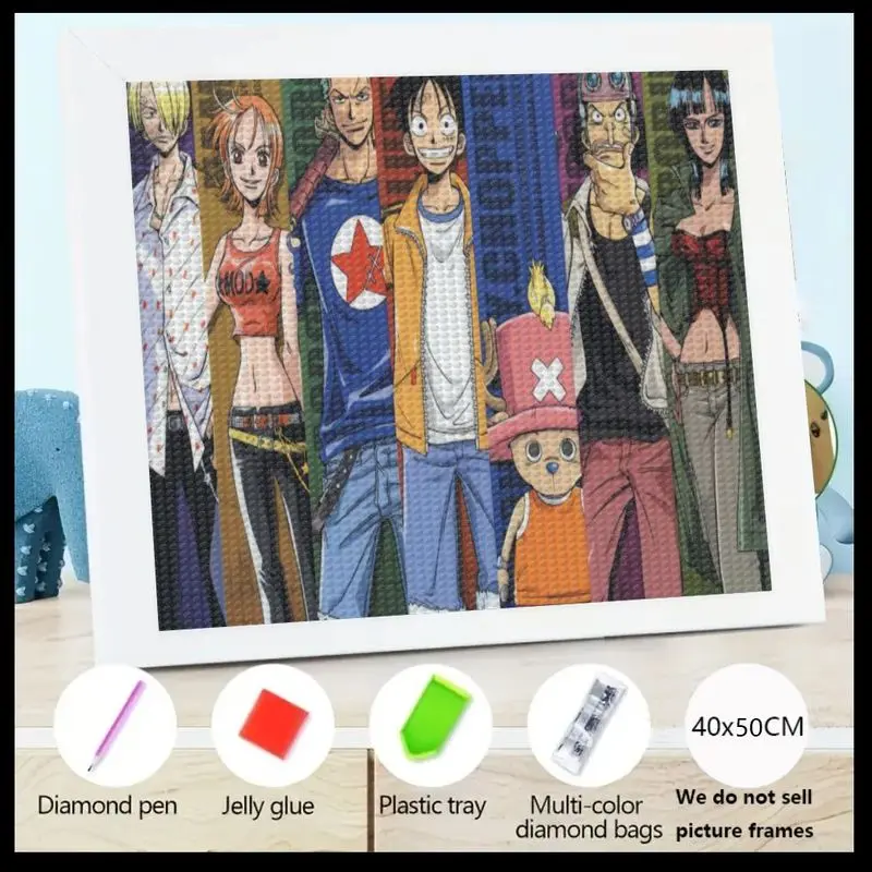 

1PC DIY One Piece Anime Characters Diamond Painting Kit 5D Art Set Popular Cartoon Manga Straw Hat Pirates Big Gem Crystal Diamo