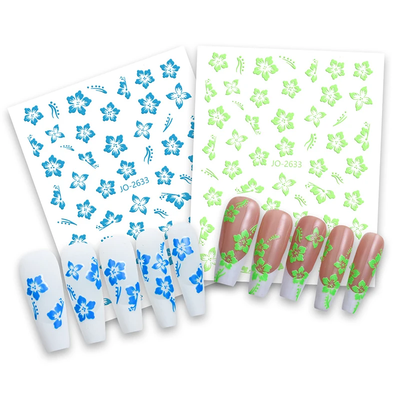 Autocollants 3D pour les ongles, décalcomanies pour nail art, motifs floraux, hibiscus, pétales blancs, décoration, beauté, été