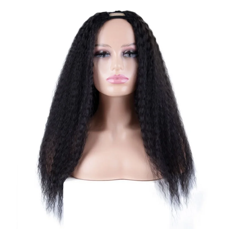 Lydia Long Kinky Straight U Part Black Natural Looking Fluffy Clips-In Water Wavy Curly Synthetic Women Ladies Daily Afro Wigs
