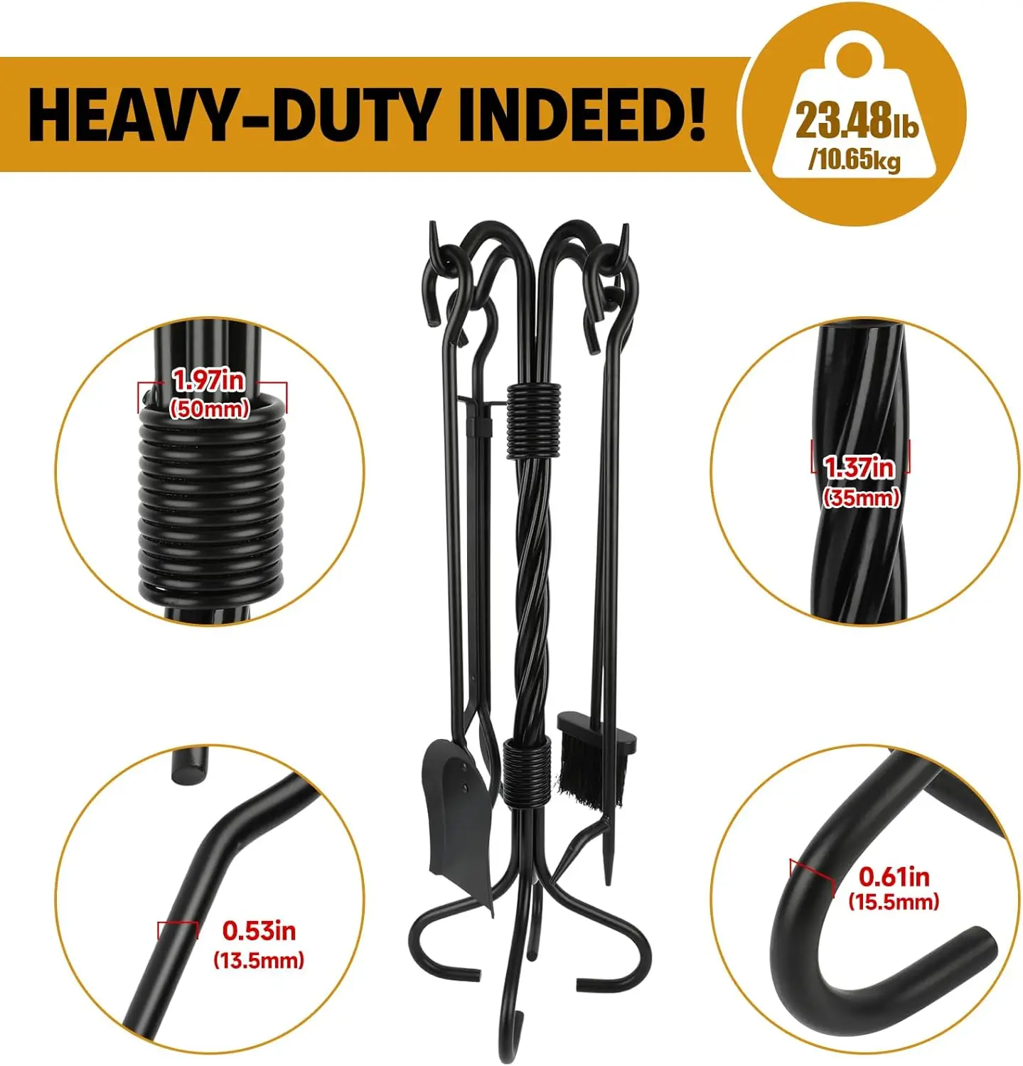 مجموعة أدوات المدفأة مكونة من 5 قطع، أدوات مدفأة داخلية وخارجية سوداء شديدة التحمل لغرفة المعيشة، الانتقال لمنزل جديد