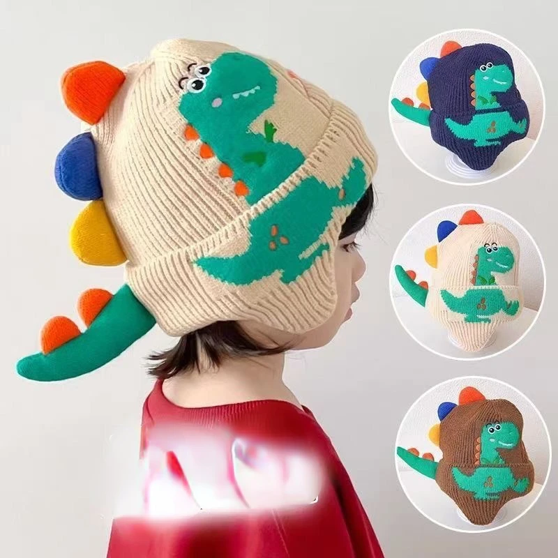 Gorro para bebés, niños y niñas, fotografía de dinosaurio recién nacido, accesorios para niños, gorro tejido, gorros cálidos para Otoño e Invierno