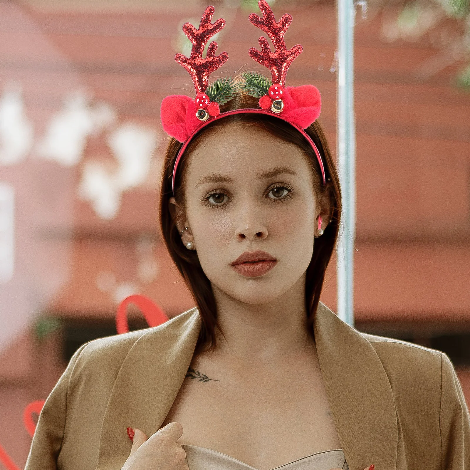 

Christmas Reindeer Antlers Headband Red Sequin Festive Holiday Hair Accessory for Women Girls Party Costume Decoration
