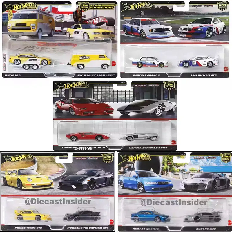 Original Hot Wheels coche equipo de transporte Diecast 1/64 modelo carro 2001 BMW M3 GTR Porsche 718 Datsun Audi R8 Nissan sileighty AMC