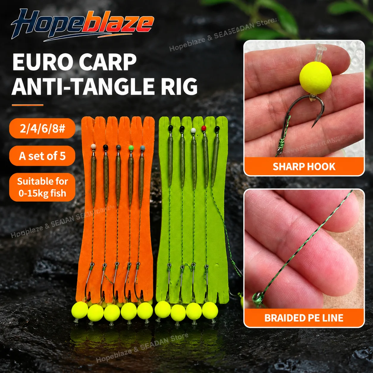 Hopeblaze Pre-tied Carp Rig Pop-up Boilie Hooklink, EVA Floating Bead Braided Line for Common Carp, Pike, Walleye, Burbot