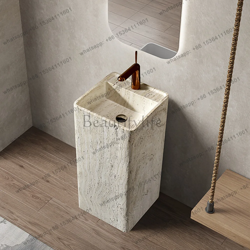 

Artificial travertine minimalist column basin integrated floor imitation marble pattern art wash basin