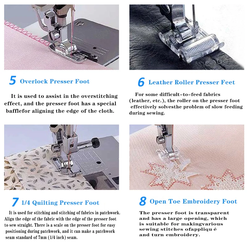 16 PCS Sewing Machine Presser Foot For Brother Singer Darning Foot Feet Domestic Braiding Blind Stitch 16 PCS Set Overlock