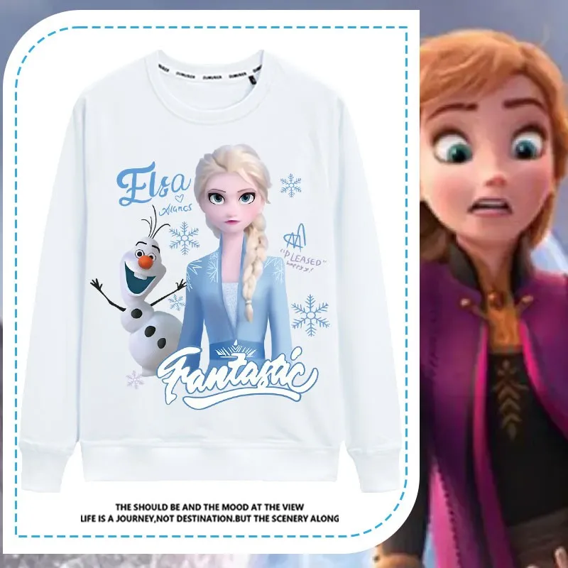 Disney Frozen Co-branded Long-sleeved T-shirt Women's Clothing Girl Elsa Princess Anime Peripheral T-shirt Autumn