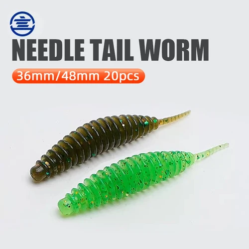 NEEDLE TAIL WORM 슈퍼캐스트 낚시 농어 곤충 미끼, 인공 소프트 미끼, 텍사스 리그, 지그 헤드, 다운 리그, 3.6 cm, 4.8cm, 20 개 