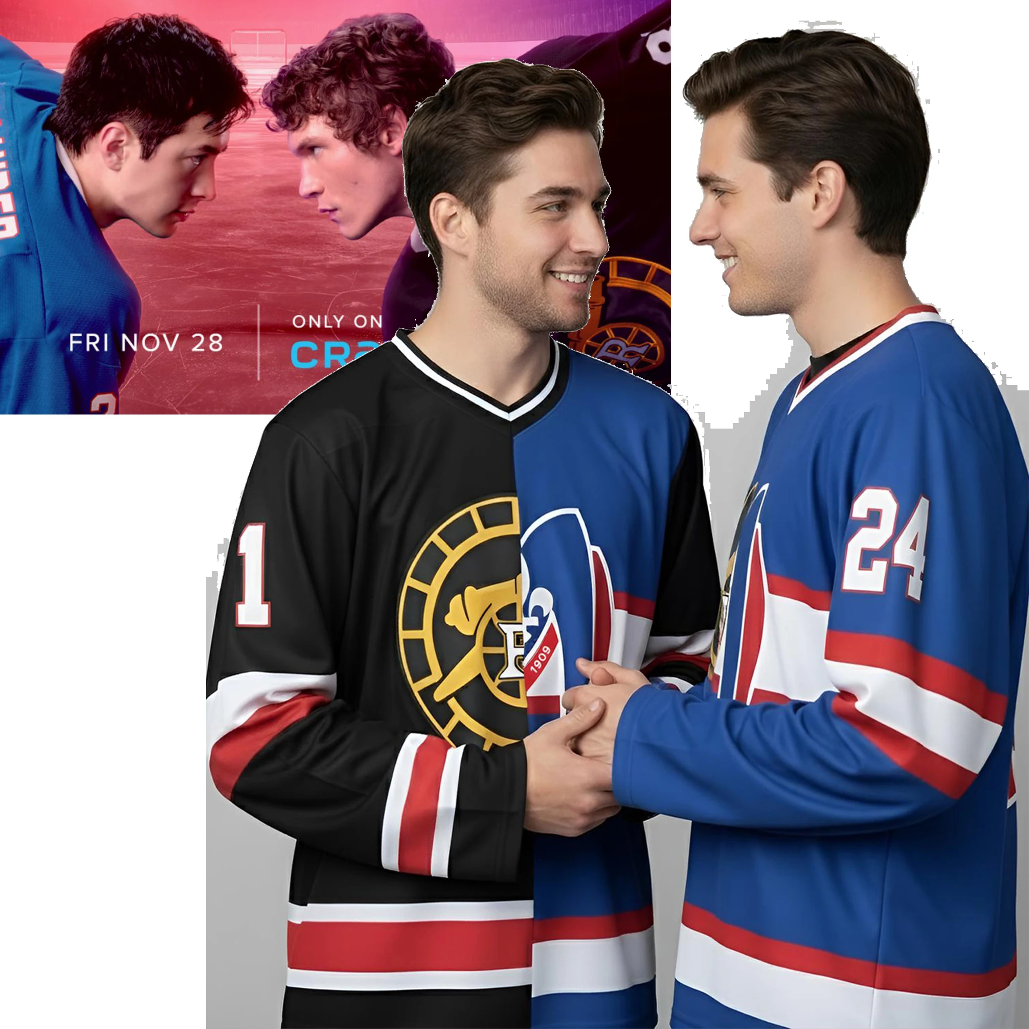 Autumn/Winter Men's Heated Rivalry Print T-Shirt V-Neck Hockey Jersey Style Long Sleeve 2026 New TV Merch For Party & Daily Wear