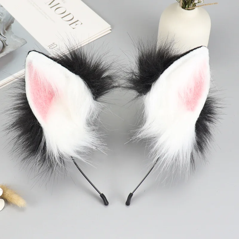 Furry Fox Ears Headband and Imitation Fur Headwear Animal Cosplay Props Carnival Halloween Party Performance Costume Accessories