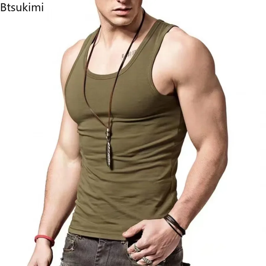 Summer Mem Clothes Tank Tops 100% Pure Cotton Sleeveless Fitness T-shirt Elastic Bodybuilding Vest For Men T-shirts Suspenders