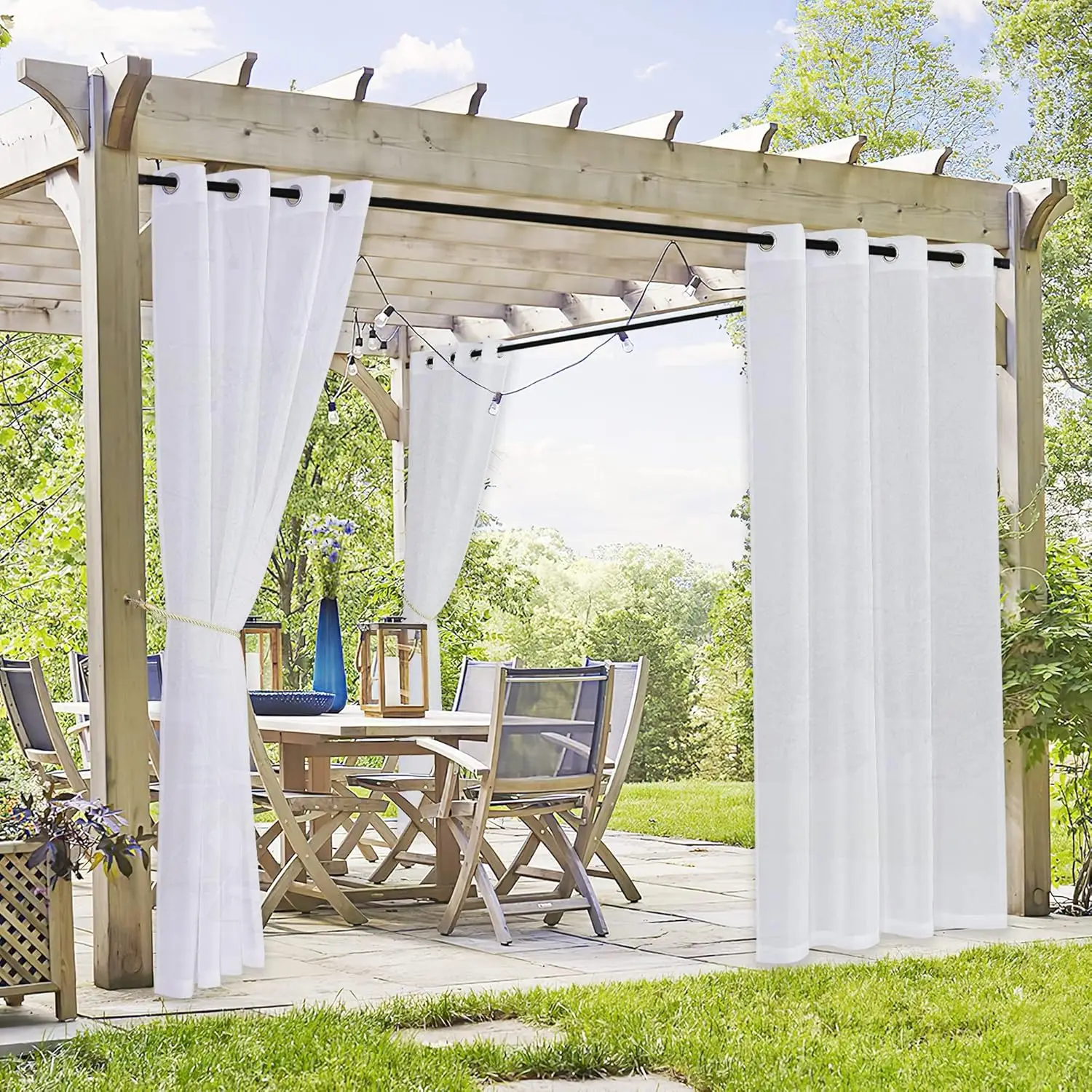 Waterproof Outdoor Semi Transparent Curtain Perforated Waterproof Pergolas Terrace Pergolas Curtains for Garden Porch Decoration