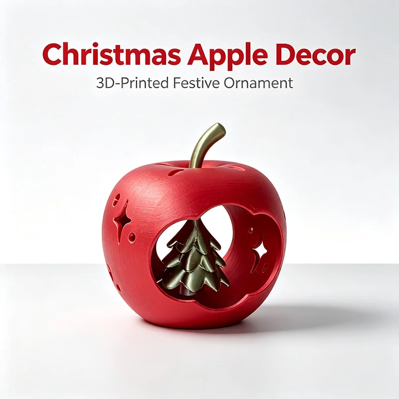 Apple Shaped Figurine With Built‑in Mini Tree Customizable Hollow Star Cutout Design For Tabletop Xmas Home Decoration