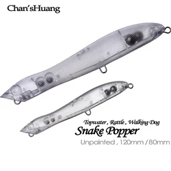 Chan’sHuang 20PCS Unpainted Blanks Bait Topwater Rattles Snake Popper Walking Dog DIY Handmade Artificial Fishing Lures