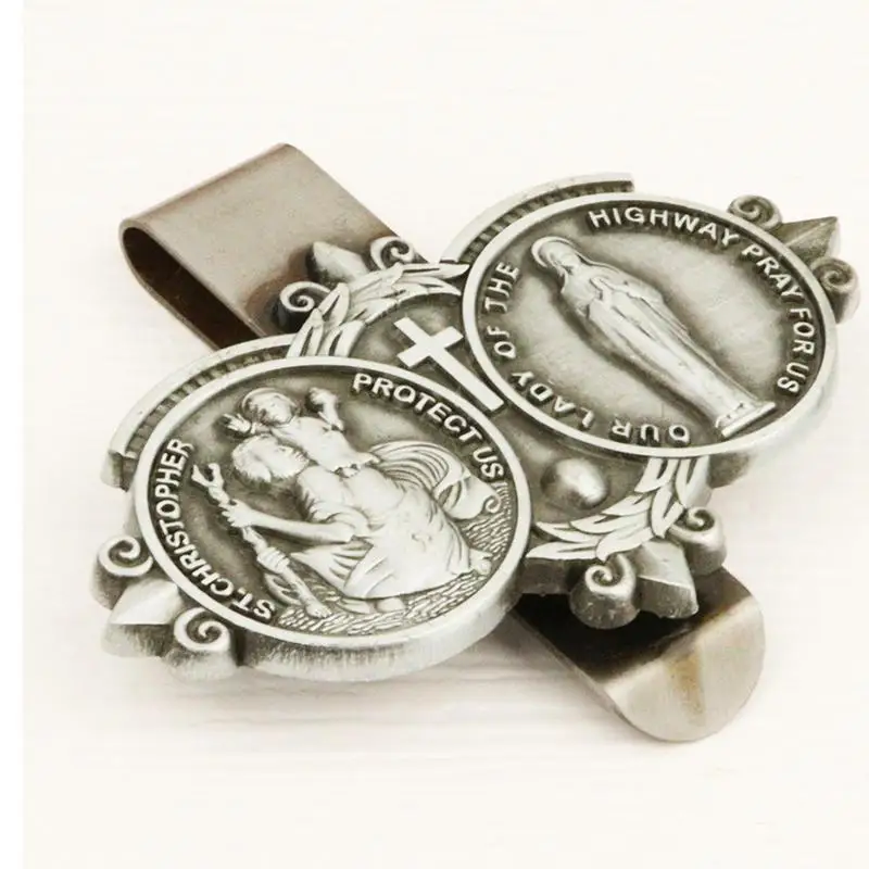 St ChristopherMedal for Car Visor Clips for Cars Catholic Visor Clips Silver Car Driver Visor Clips Cars Driving Decorations