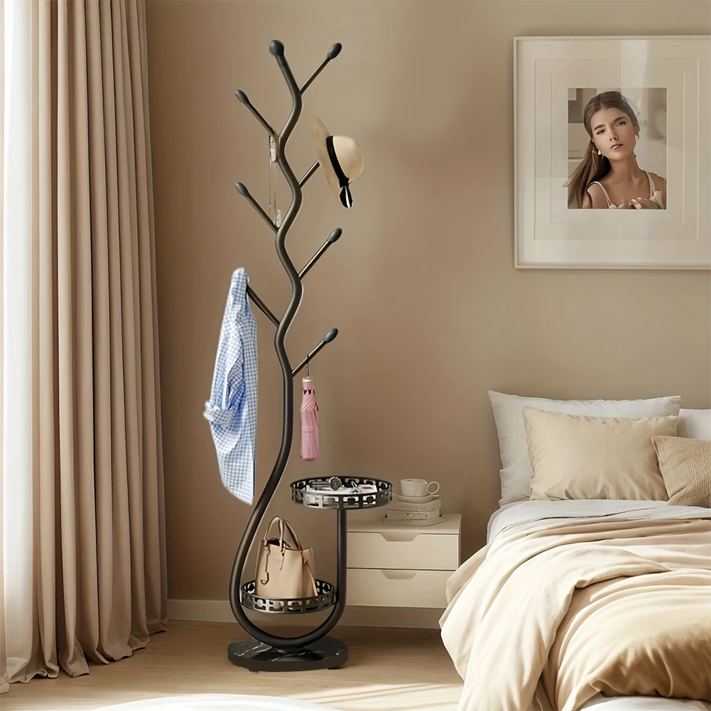 رف معطف معدني شجرة معطف من الفولاذ الكربوني مع صينية تخزين لتوفير المساحة ورف تخزين متعدد الوظائف شديد التحمل للمكتب المنزلي #3