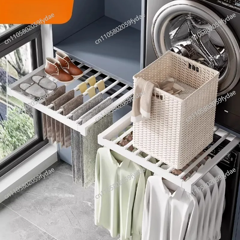 Invisible Clothes Drying Rack Balcony Dryer Top-Hidden Pull-Out Shelf Built-in Trouser Rack Retractable Sliding Rails