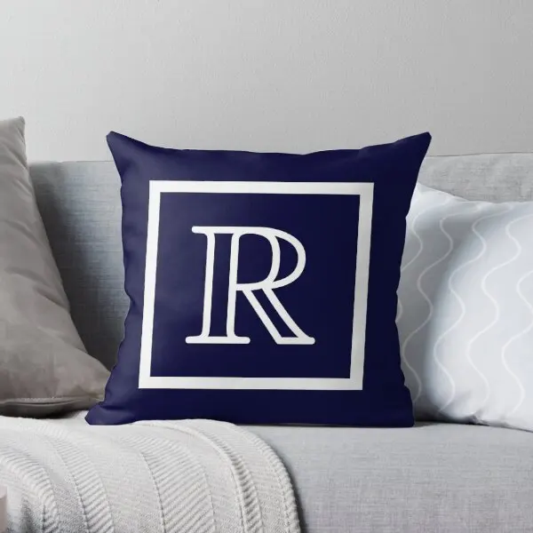 Navy Blue White Monogram R In A Square  Printing Throw Pillow Cover Square Wedding Comfort Soft Pillows not include One Side