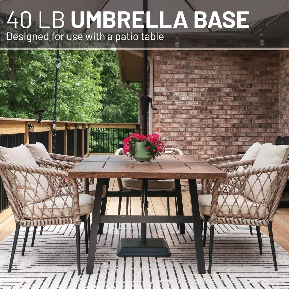 قاعدة مظلة شديدة التحمل بوزن 40 رطل لطاولة الفناء، جذع قابل للتعديل يناسب أقطاب 1-1.5 بوصة، حامل خارجي أسود