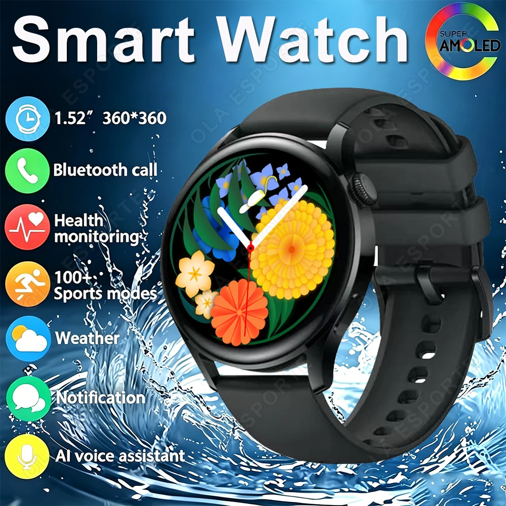 

2026 New Smart Watch 1.52"AMOLED Full Touch Screen Health Monitor Multiple Sports Modes Smartwatch Waterproof For Men Women HW12