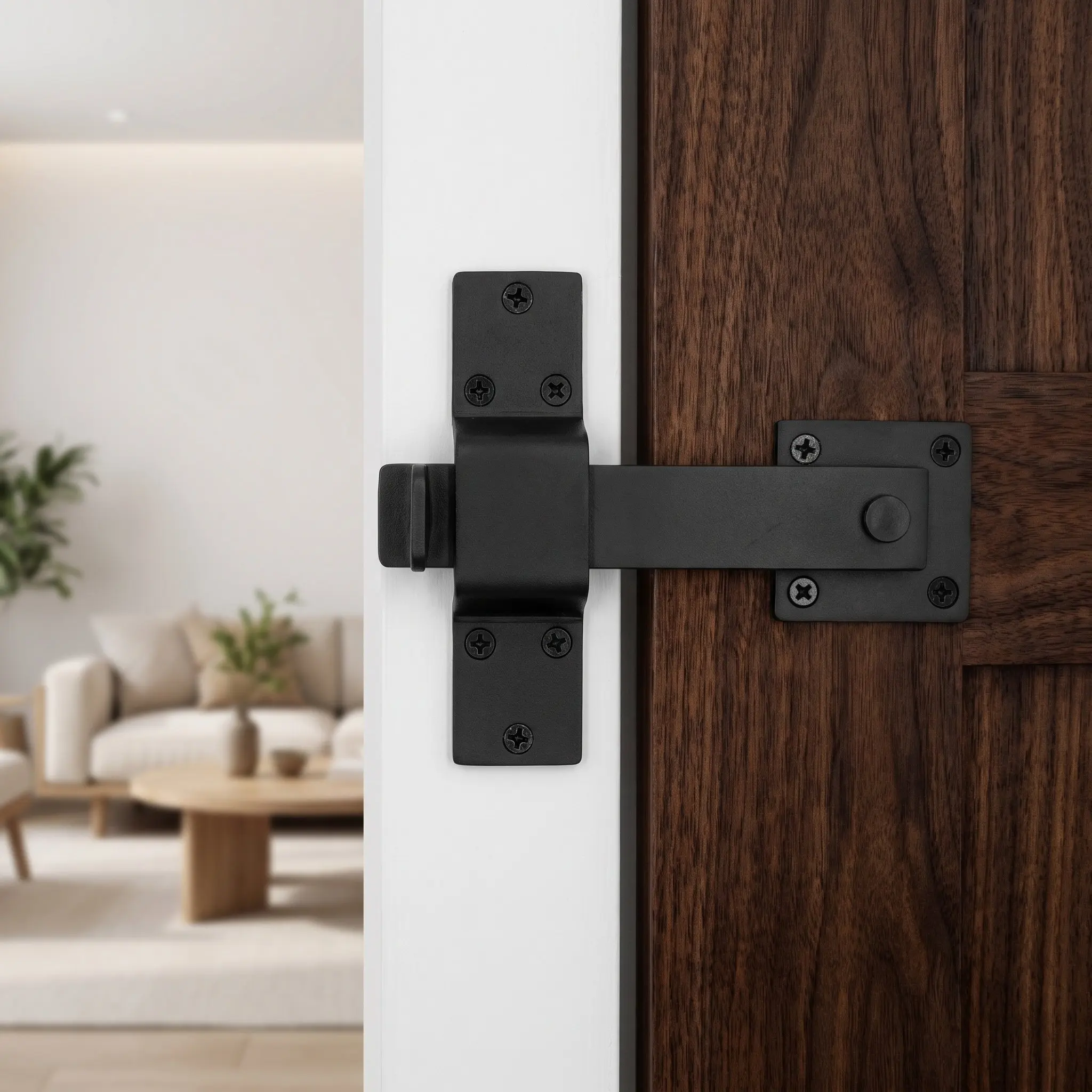 1Set Barn Door Latches Sturdy Iron Lock Clasp 180 Degree Sliding Door Hook Lock for Gates Fences Stainless Steel Bar
