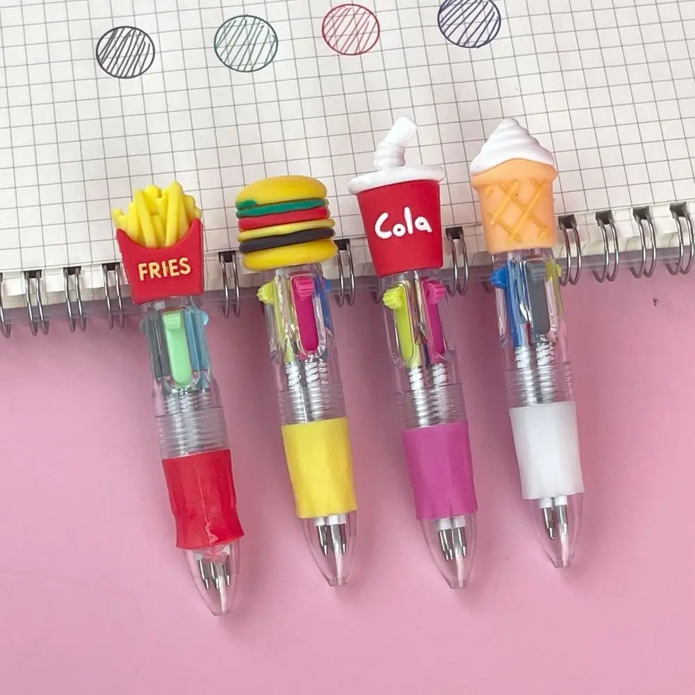 Multifunction Hamburger Cartoon 4-Color Pen Cola Ice Cream Colorful Ink Gel Pen Cute Press-type Multicolored Pen Hand Account